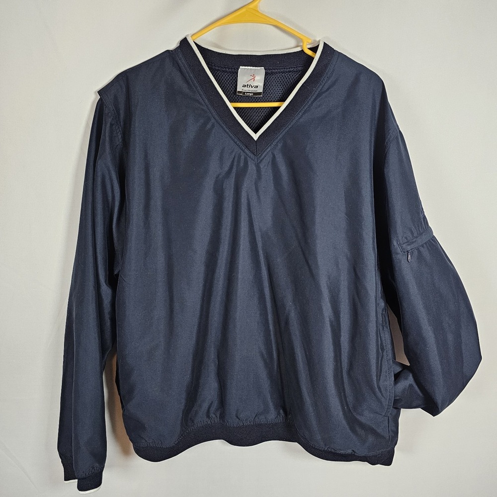 Men's Ativa Water Resistant V-Neck Pullover Jacket  Size Large Zipper On Sleeve